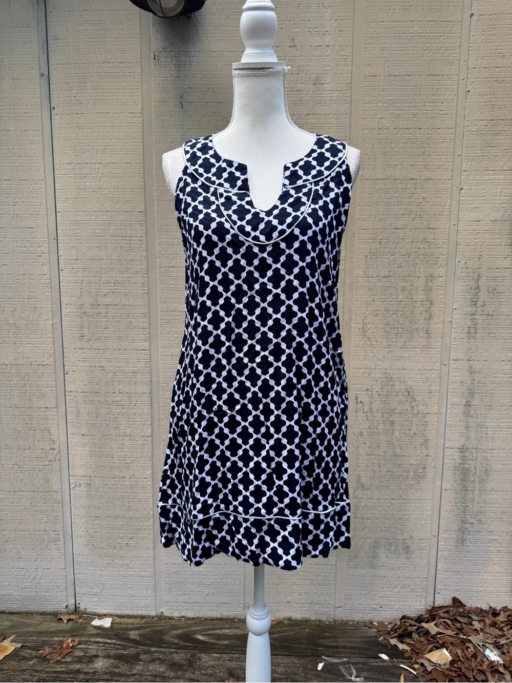 escapada Navy and White Geometric Sleeveless Mini Dress